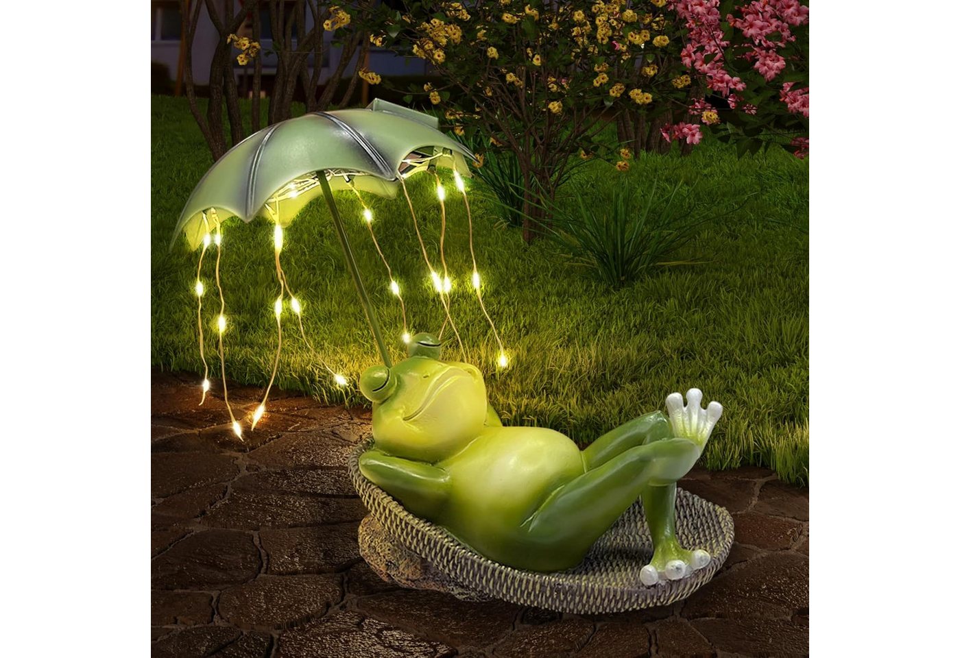 FANNOU Gartenfigur Frosch Gartenfigur, Liegender Frosch mit Solarlicht, Wasserdichtes Harzmaterial, Teich Rasen Haus Für Terrasse Ornamente