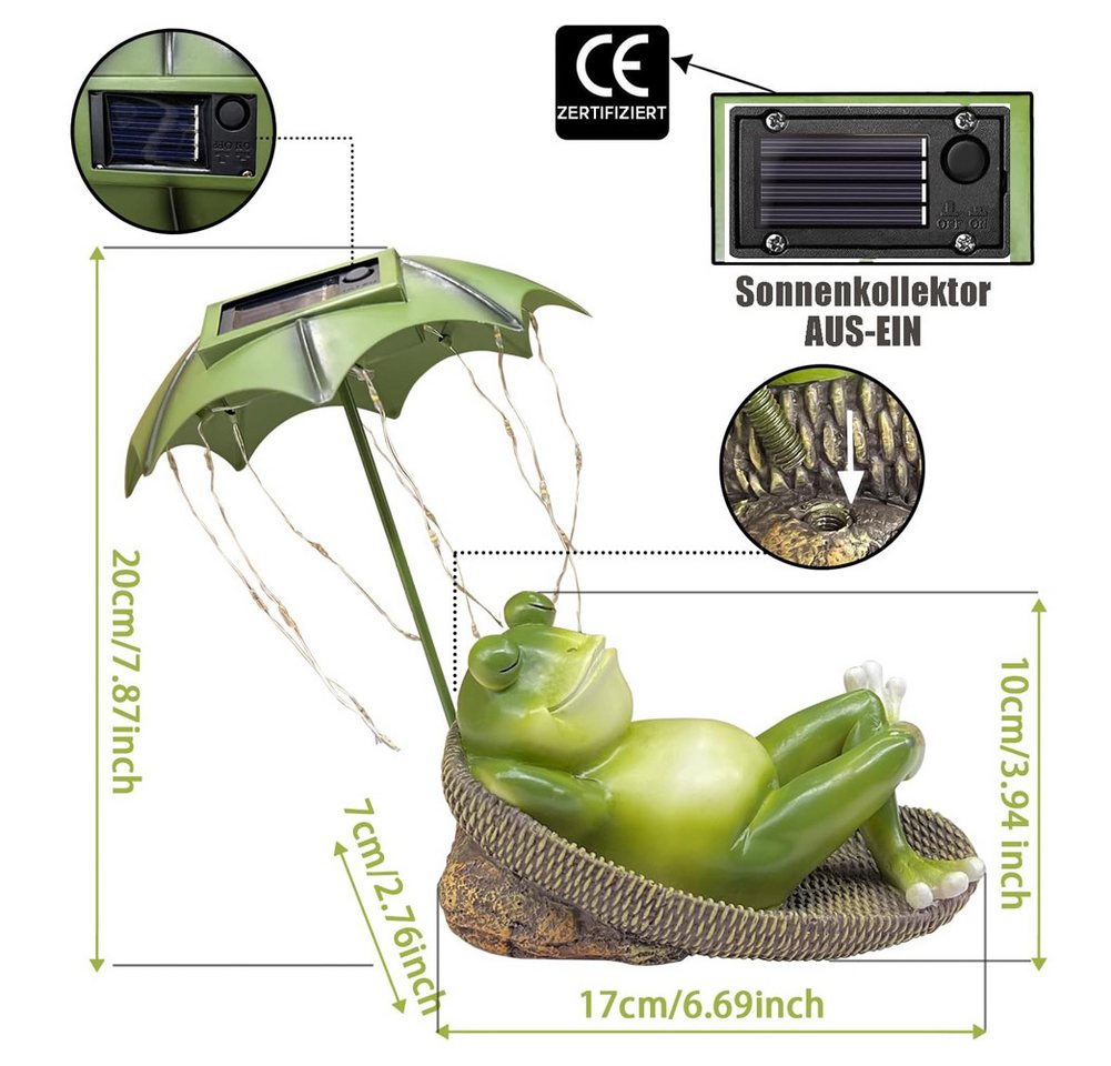 FANNOU Gartenfigur Frosch Gartenfigur, Liegender Frosch mit Solarlicht, Wasserdichtes Harzmaterial, Teich Rasen Haus Für Terrasse Ornamente Bild 2