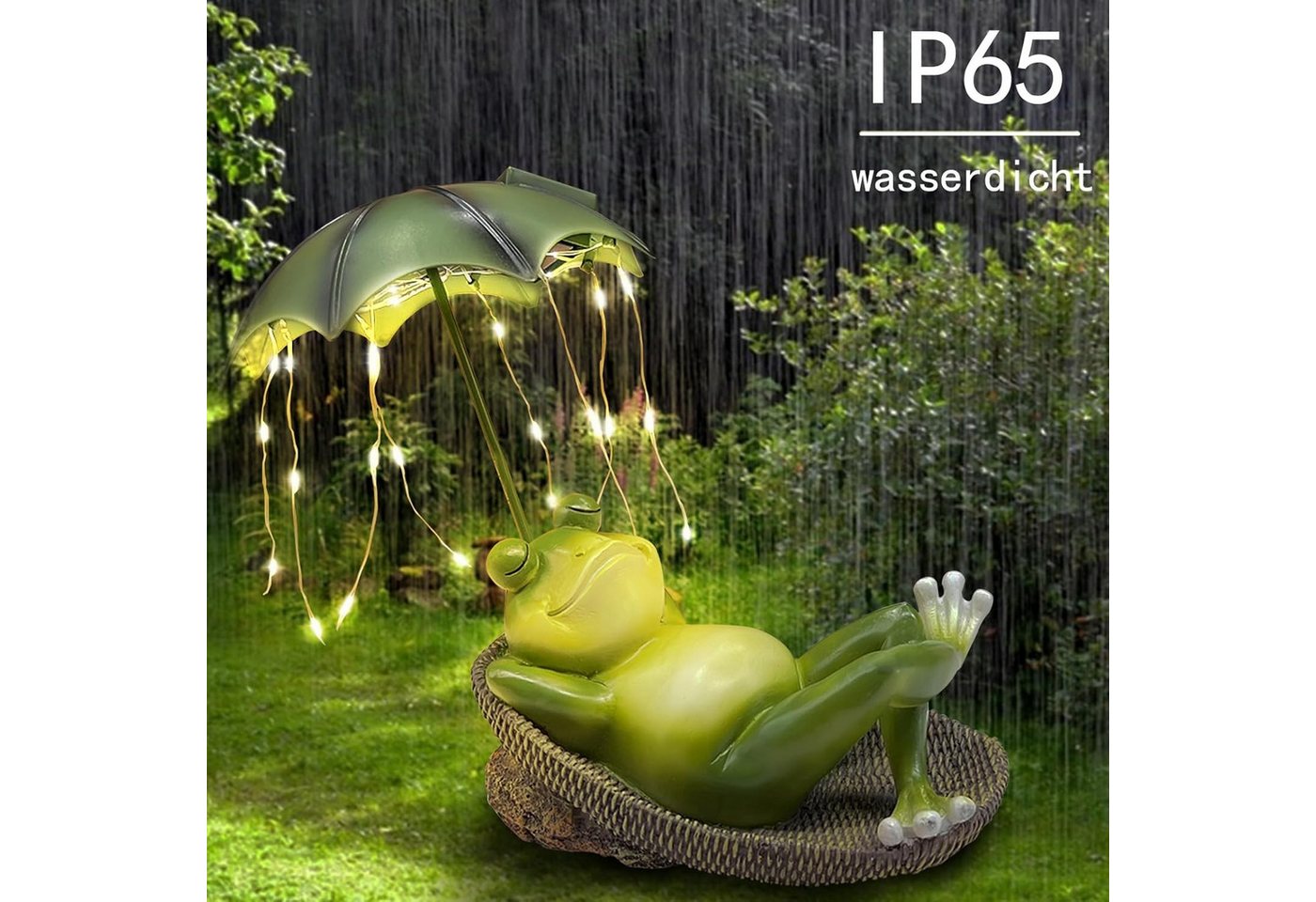 FANNOU Gartenfigur Frosch Gartenfigur, Liegender Frosch mit Solarlicht, Wasserdichtes Harzmaterial, Teich Rasen Haus Für Terrasse Ornamente Bild 3