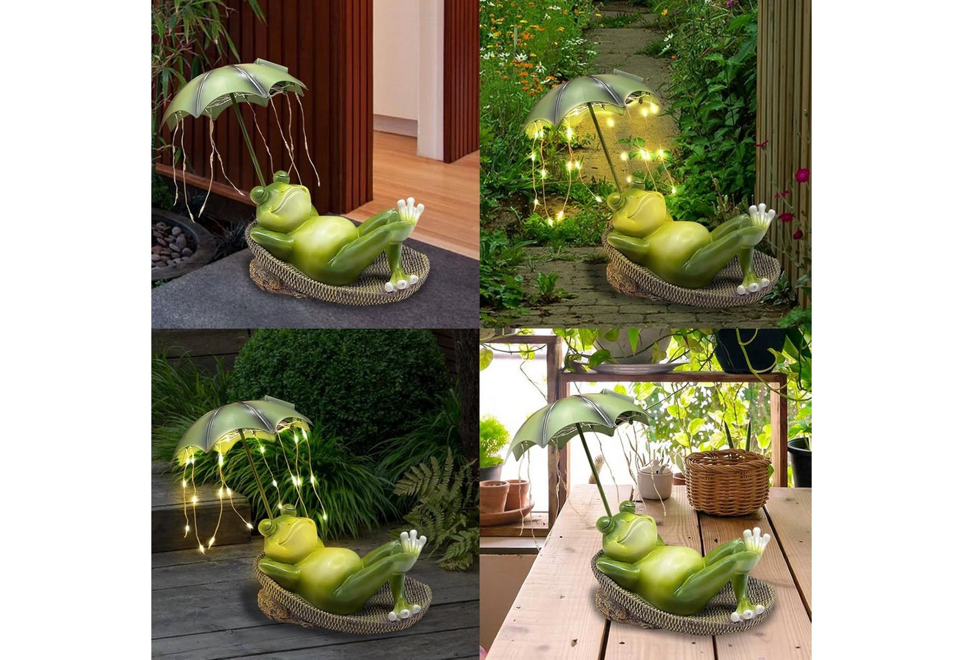FANNOU Gartenfigur Frosch Gartenfigur, Liegender Frosch mit Solarlicht, Wasserdichtes Harzmaterial, Teich Rasen Haus Für Terrasse Ornamente Bild 5