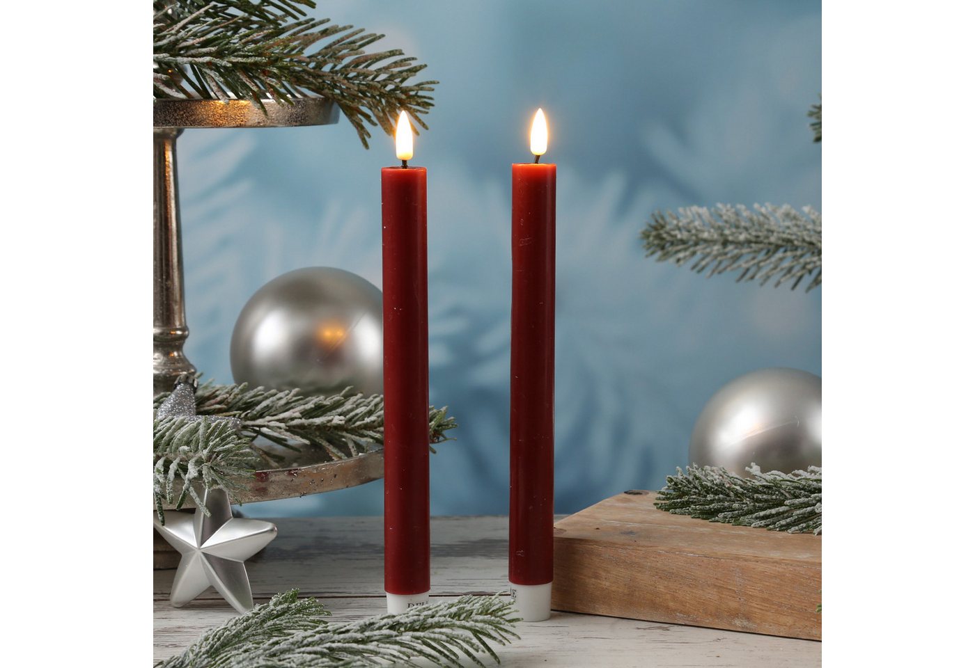 Deluxe Homeart LED-Kerze LED Stabkerzen Mia Tafelkerzen Echtwachs flackernd H: 24cm bordeauxrot, LED Classic, warmweiß (2100K bis 3000K) Bild 3