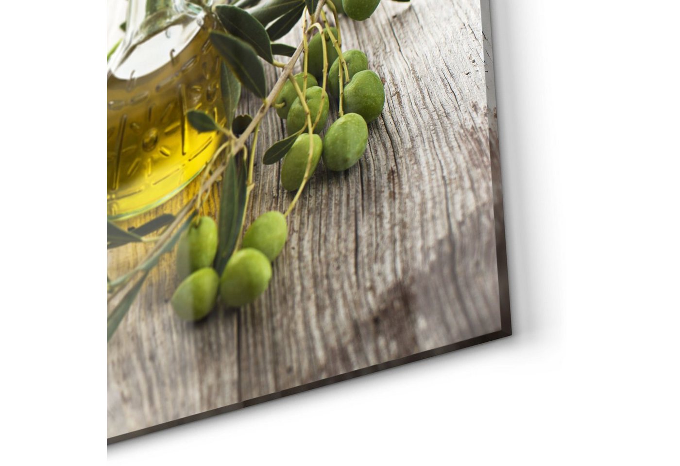 DEQORI Küchenrückwand 'Olivenöl mit Olivenzweig', Glas Spritzschutz Badrückwand Herdblende Bild 2