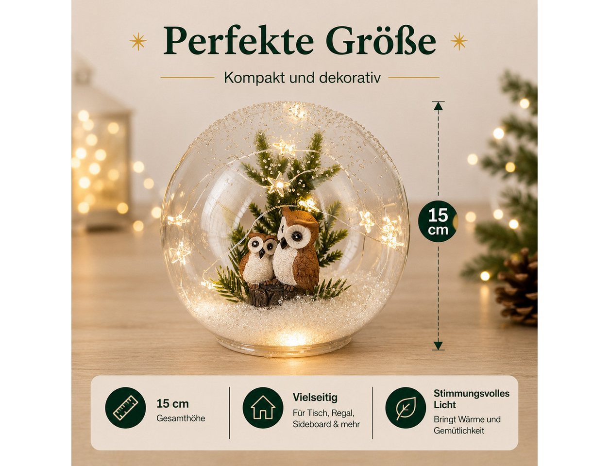 formano LED Dekolicht LED Dekokugel Eulenpaar 15 cm mit 6/18h-Timer Weihnachtsdeko, LED fest integriert Bild 5