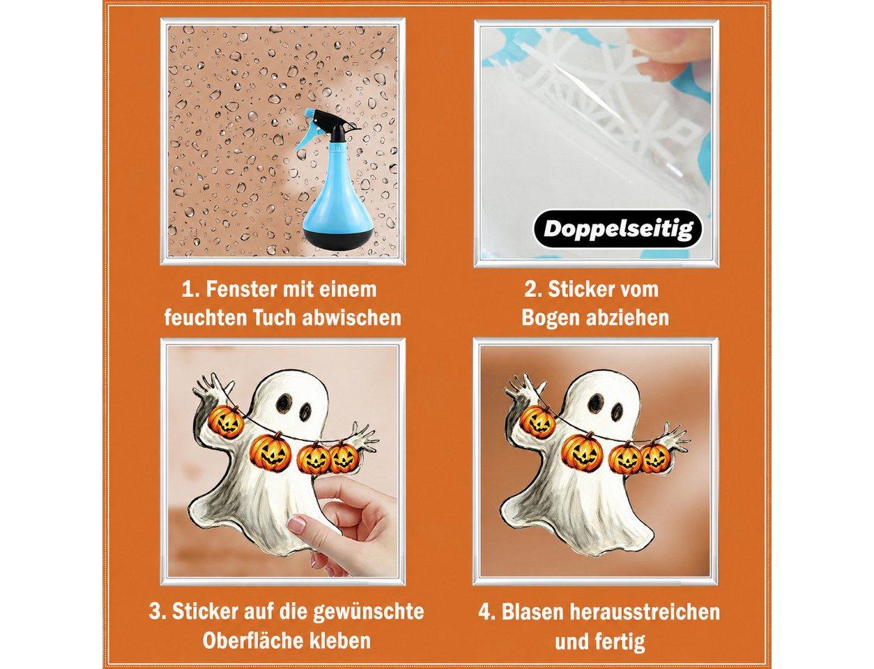 Sorvyzxn Fenstersticker Halloween Fenstersticker, 9 Bögen mit Geistern, Kürbis & Fledermaus, Beidseitig & Rückstandsfrei Entfernbare Fensterdeko, Wiederverwendbar