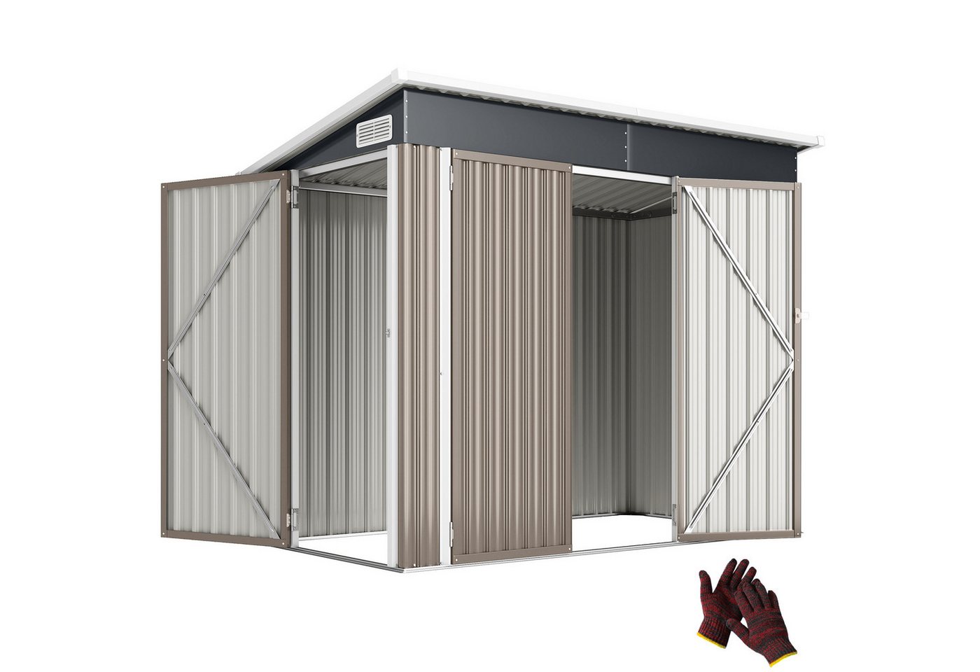 Outsunny Gerätehaus mit 3 Türen Lüftung Pultdach Handschuhen Schloss Schlüssel, BxT: 234x132 cm, (Outdoor Schuppen, 1 St., abschließbar Gartenschuppen), für Hinterhof Garten Bild 4