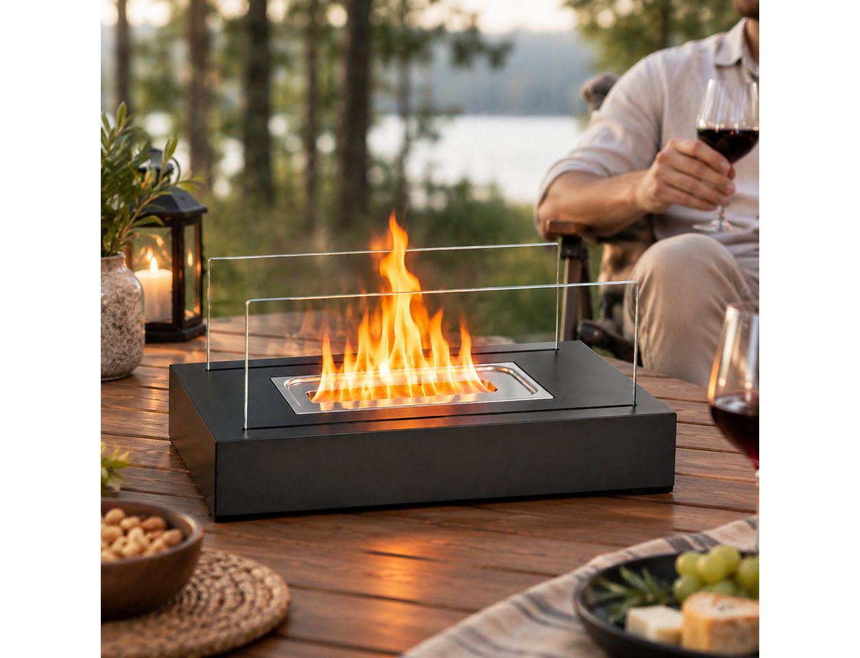 Nettlife Tischfeuer Ethanol Tischkamin Eckig/Rund Kamin Indoor Outdoor Tischfeuerstelle (Set, für Tisch, Terrasse, Balkon & Garten), Die Party Geschenkideens oder als stilvolle Tischdekoration