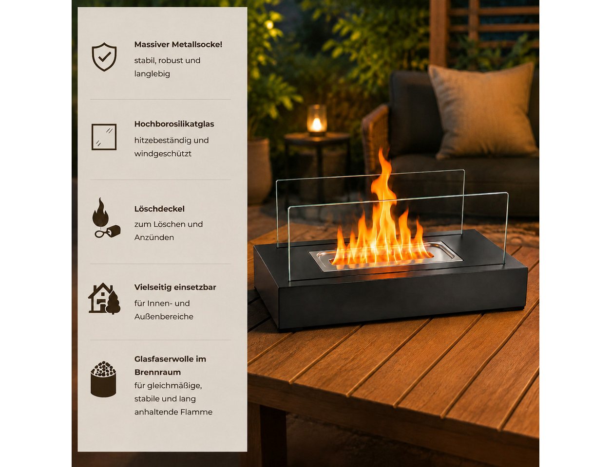 Nettlife Tischfeuer Ethanol Tischkamin Eckig/Rund Kamin Indoor Outdoor Tischfeuerstelle (Set, für Tisch, Terrasse, Balkon & Garten), Die Party Geschenkideens oder als stilvolle Tischdekoration Bild 4