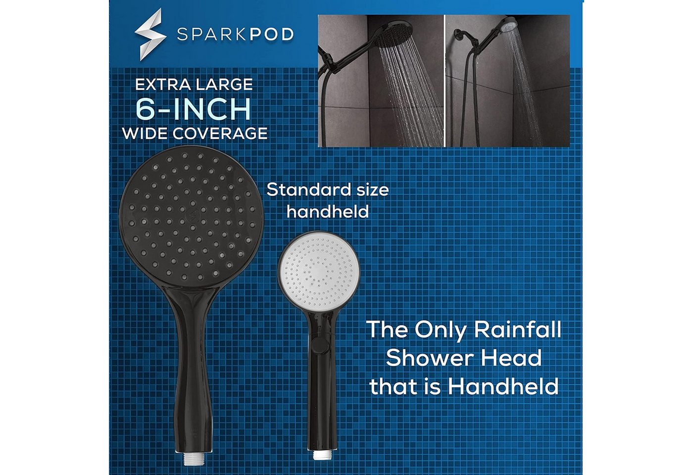 sparkpod Duschbrause Premium 6 Zoll Hochdruck Handbrause Duschkopf XXL, (Premium Handbrause-Duschkopf-Set, XXL Duschkopf Anti-Kalk Düsen), Einzigartiger 15 cm Hochdruck-Duschkopf mit 84 leicht zu reinigen