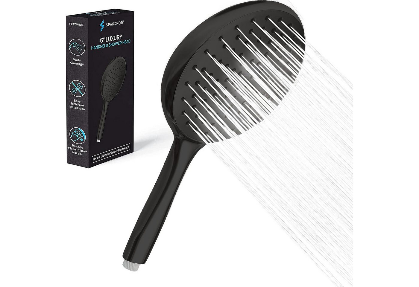 sparkpod Duschbrause Premium 6 Zoll Hochdruck Handbrause Duschkopf XXL, (Premium Handbrause-Duschkopf-Set, XXL Duschkopf Anti-Kalk Düsen), Einzigartiger 15 cm Hochdruck-Duschkopf mit 84 leicht zu reinigen Bild 2