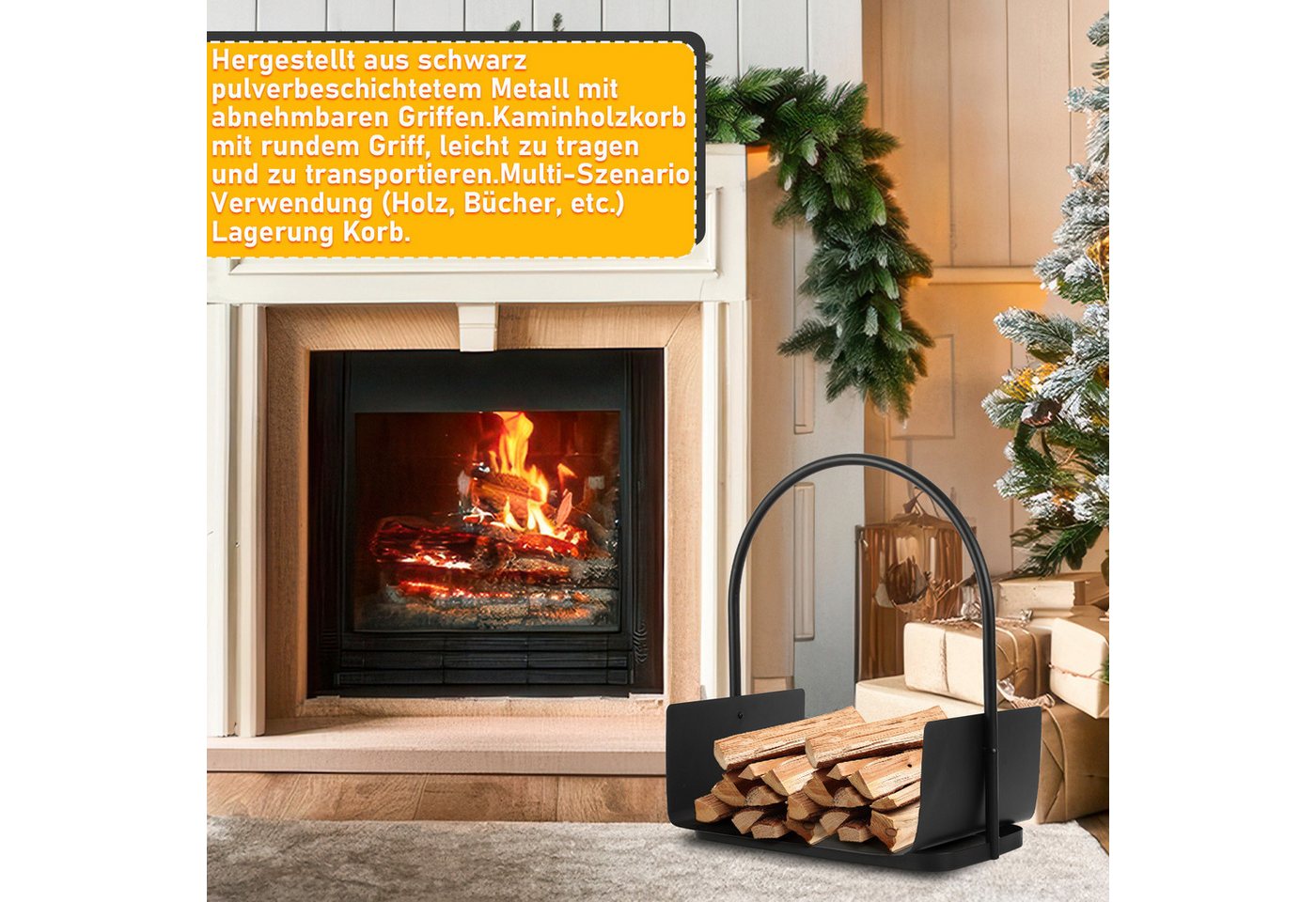 Clanmacy Kaminholzregal Brennholzregal U-förmiges Holzregal Tragbares Außenbereiches Metall, BxTxH:40x30x50 cm Bild 3