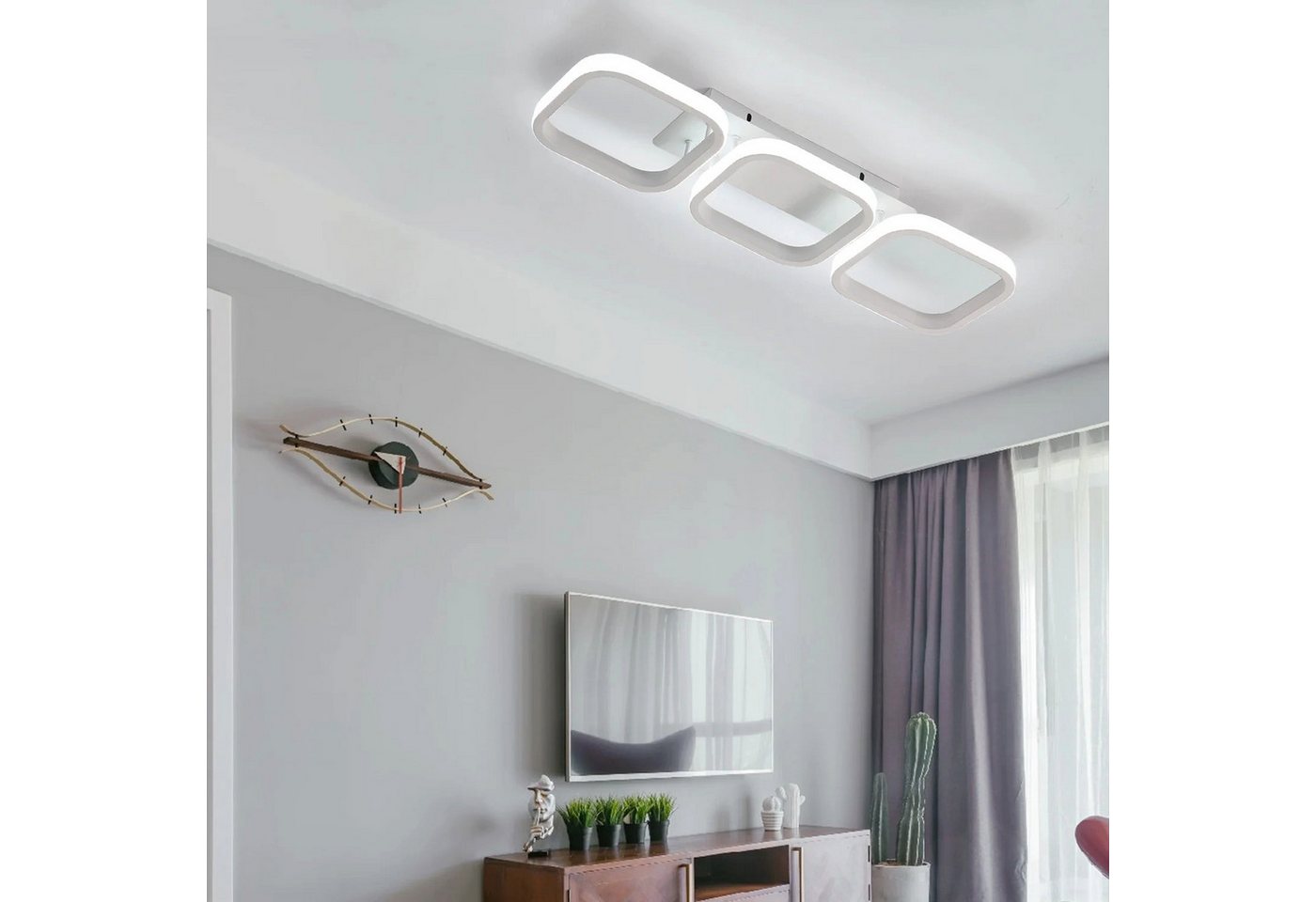Riserva LED Deckenleuchte Moderne 3-fach Parallele LED Deckenleuchte Weiß 32W 6500K, LED wechselbar