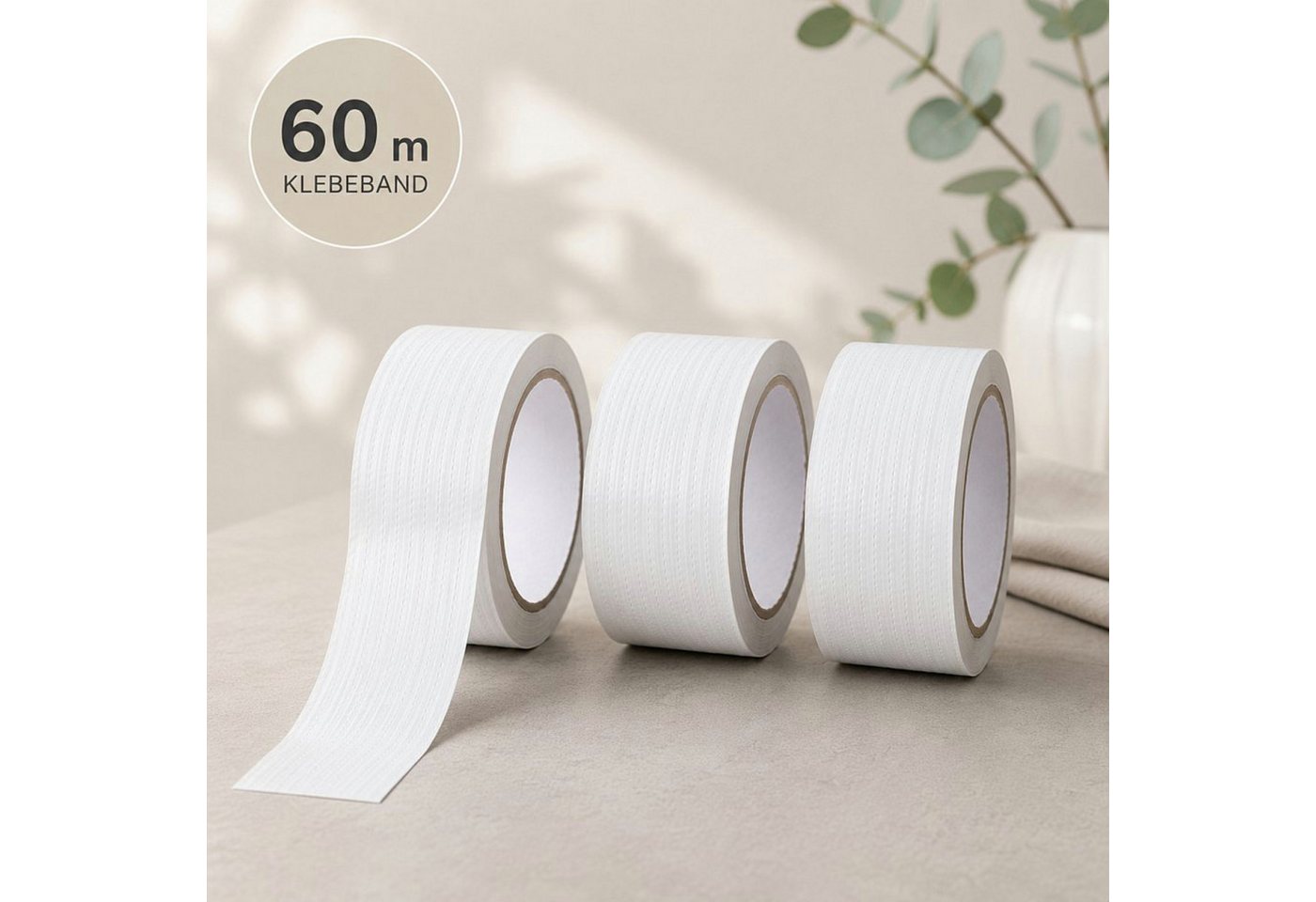 Haushalt International Isolierband Fensterisolierband Fensterdichtung Gewebeband 3x20m 3er Set (Set, 3-St., Packung) je Rolle 5cm x 20m, Zuschneidbar, Abdichten, Vorratspaket