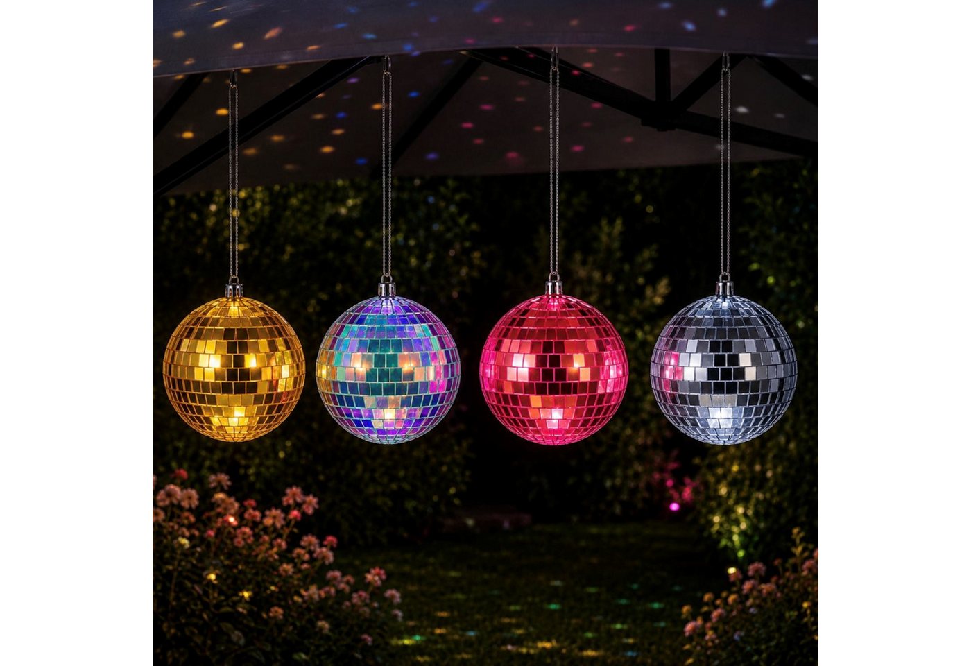 HAC24 LED Kugelleuchte LED Disco-Kugel Spiegelkugel Partylicht Discokugel Lampe, LED fest integriert, mit 8 Micro-LEDs, Ø 8 cm, Batteriebetrieben Bild 2
