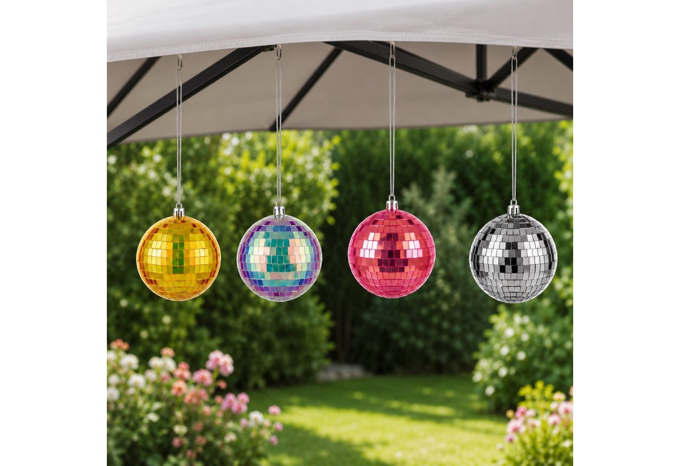 HAC24 LED Kugelleuchte LED Disco-Kugel Spiegelkugel Partylicht Discokugel Lampe, LED fest integriert, mit 8 Micro-LEDs, Ø 8 cm, Batteriebetrieben Bild 3
