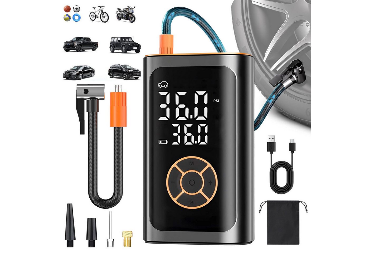 AKKEE Akku-Luftpumpe Mit 4000/6000-mAh-Akku, 150 PSI Tragbare Elektronische, Mit Manometer/Digital-LCD-Anzeige