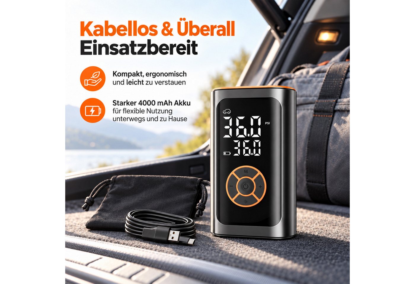 AKKEE Akku-Luftpumpe Mit 4000/6000-mAh-Akku, 150 PSI Tragbare Elektronische, Mit Manometer/Digital-LCD-Anzeige Bild 2