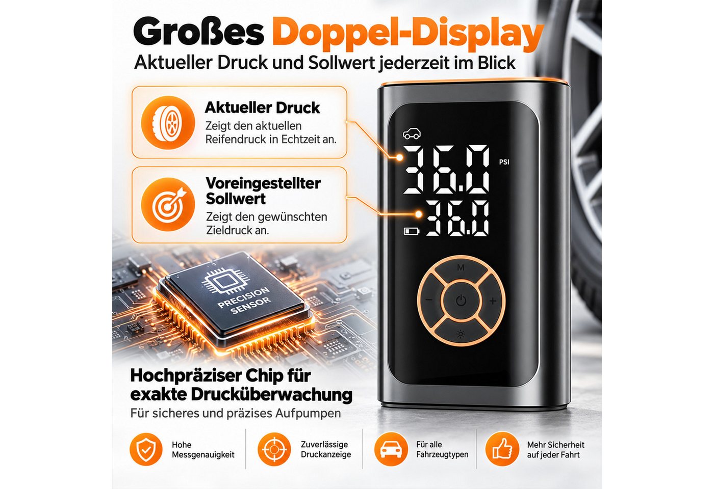 AKKEE Akku-Luftpumpe Mit 4000/6000-mAh-Akku, 150 PSI Tragbare Elektronische, Mit Manometer/Digital-LCD-Anzeige Bild 3