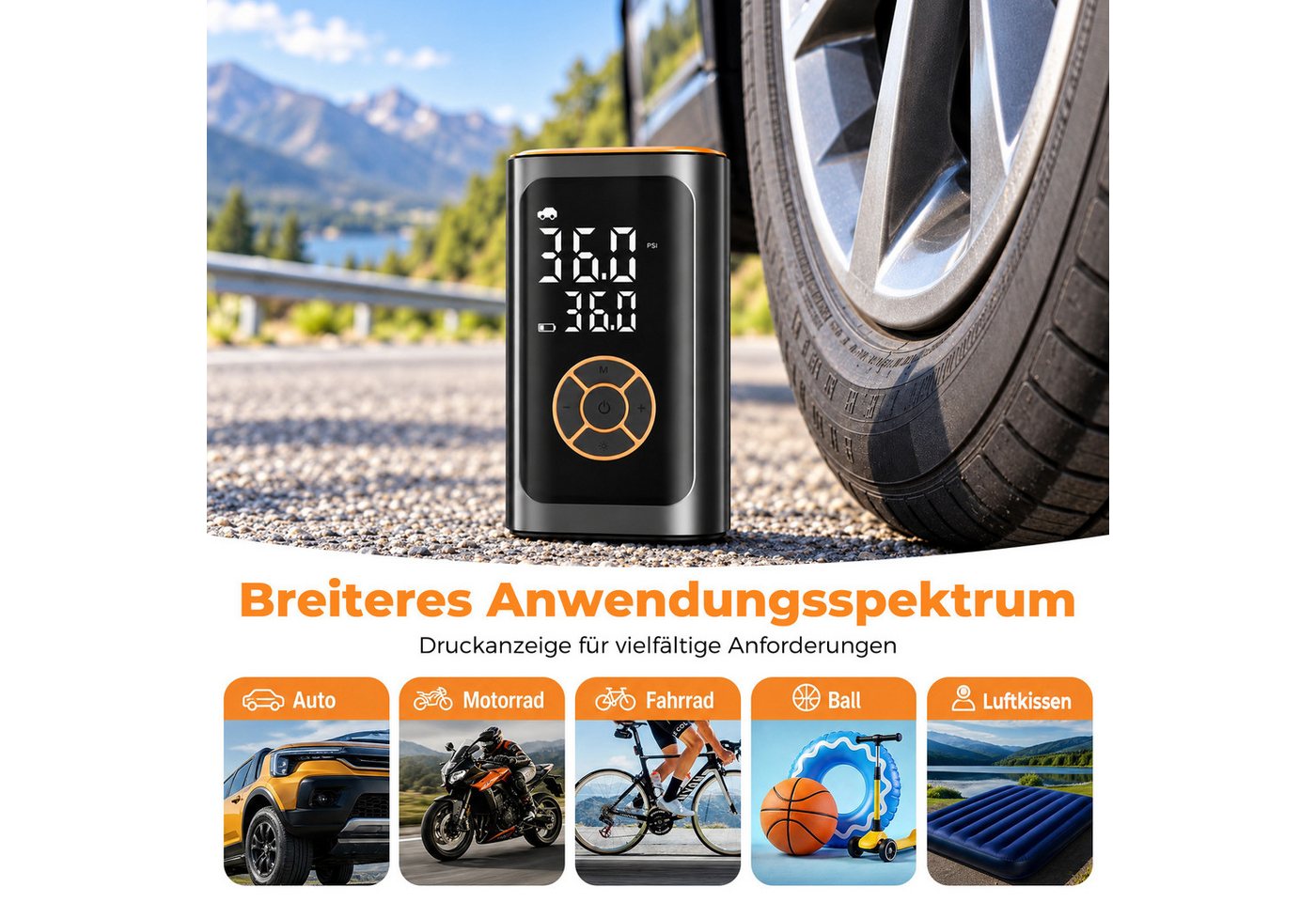 AKKEE Akku-Luftpumpe Mit 4000/6000-mAh-Akku, 150 PSI Tragbare Elektronische, Mit Manometer/Digital-LCD-Anzeige Bild 4