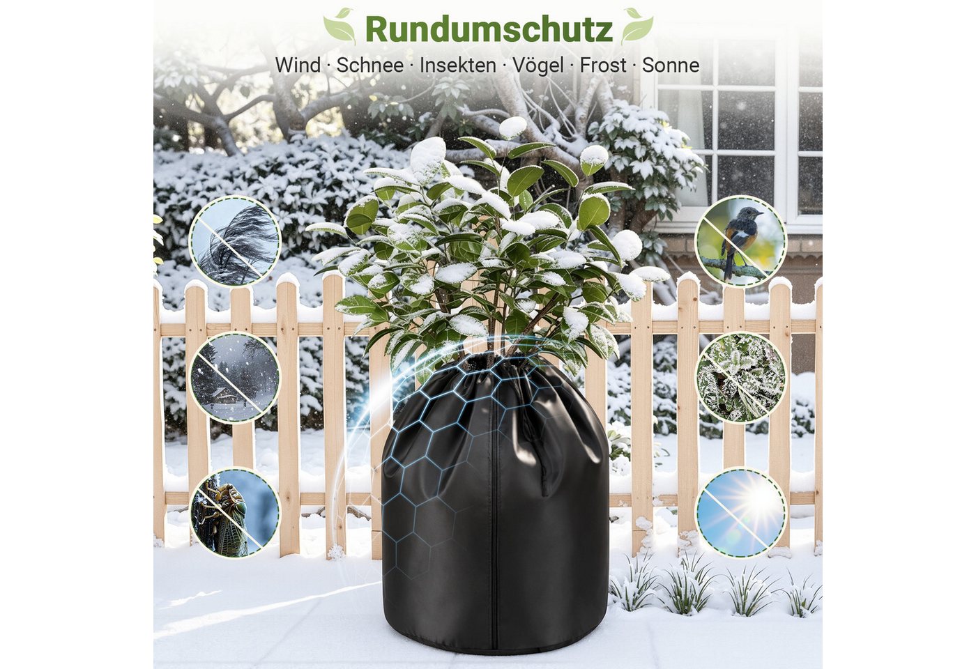 Clanmacy Winterschutzvlies 4er Winterschutz Pflanzen 70x65 cm Schwarz für Bäume Sträucher Bild 2
