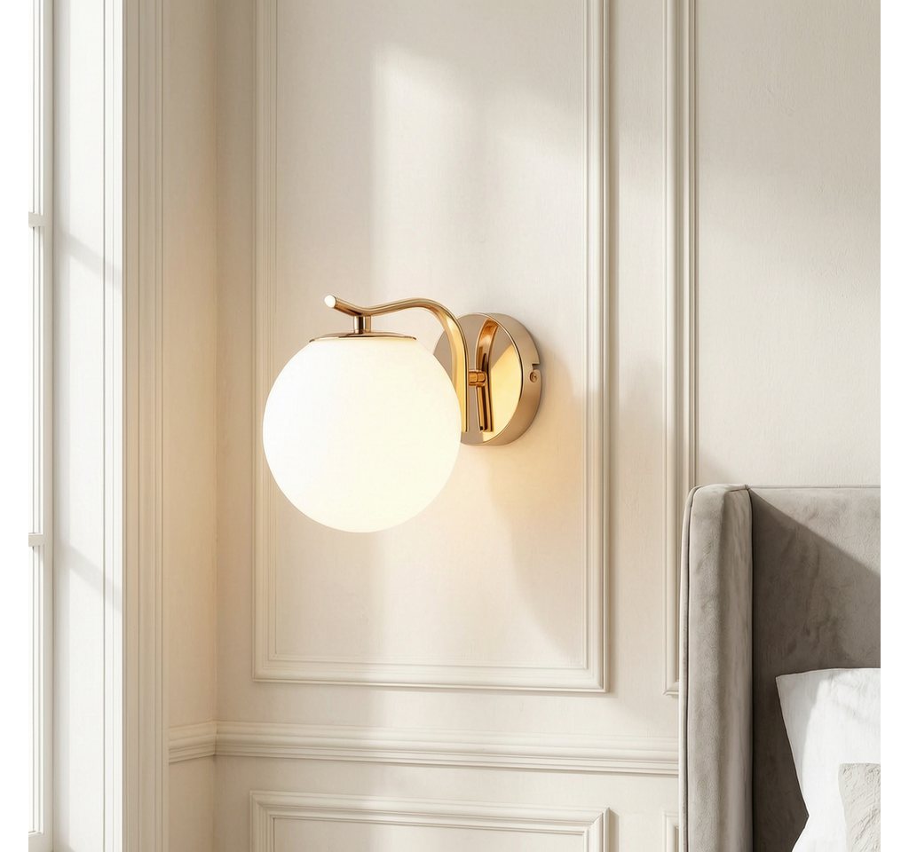 BlingBin LED Wandleuchte Innen Gold Glaskugel Vintage Wandlampe Schlafzimmer Glasschirm, Glas,Metall, LED fest integriert, Tageslichtweiß, wechselbar, Modern Wandbeleuchtung für Flur Schlafzimmer Treppenhaus