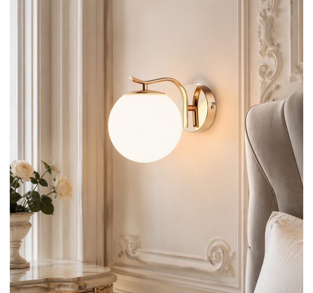 BlingBin LED Wandleuchte Innen Gold Glaskugel Vintage Wandlampe Schlafzimmer Glasschirm, Glas,Metall, LED fest integriert, Tageslichtweiß, wechselbar, Modern Wandbeleuchtung für Flur Schlafzimmer Treppenhaus Bild 2