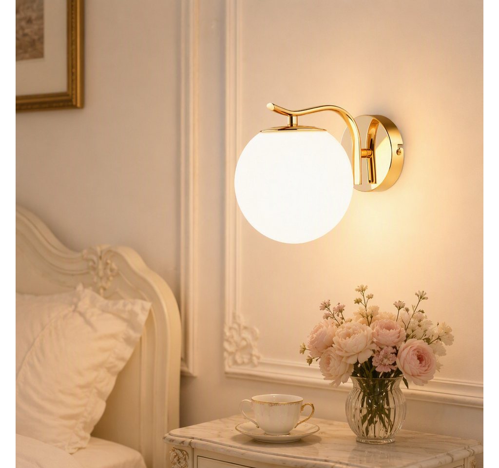 BlingBin LED Wandleuchte Innen Gold Glaskugel Vintage Wandlampe Schlafzimmer Glasschirm, Glas,Metall, LED fest integriert, Tageslichtweiß, wechselbar, Modern Wandbeleuchtung für Flur Schlafzimmer Treppenhaus Bild 4