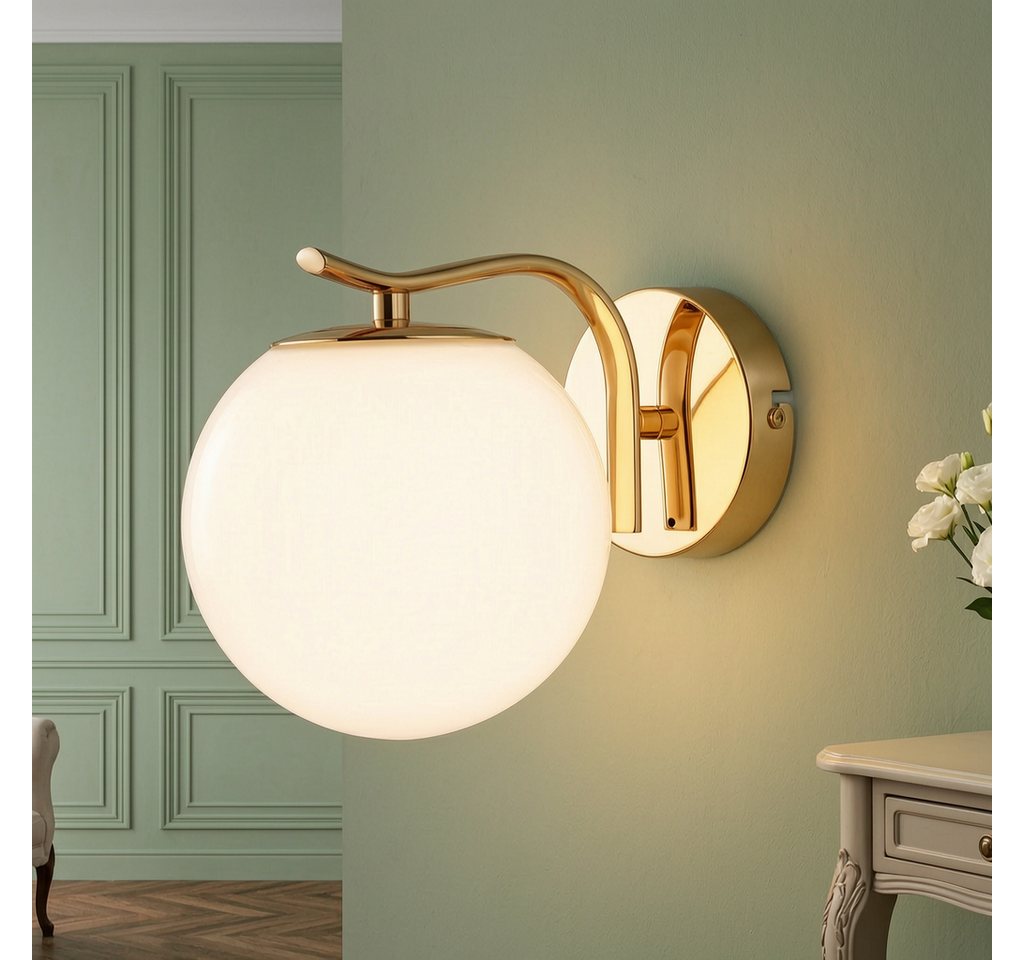BlingBin LED Wandleuchte Innen Gold Glaskugel Vintage Wandlampe Schlafzimmer Glasschirm, Glas,Metall, LED fest integriert, Tageslichtweiß, wechselbar, Modern Wandbeleuchtung für Flur Schlafzimmer Treppenhaus Bild 5