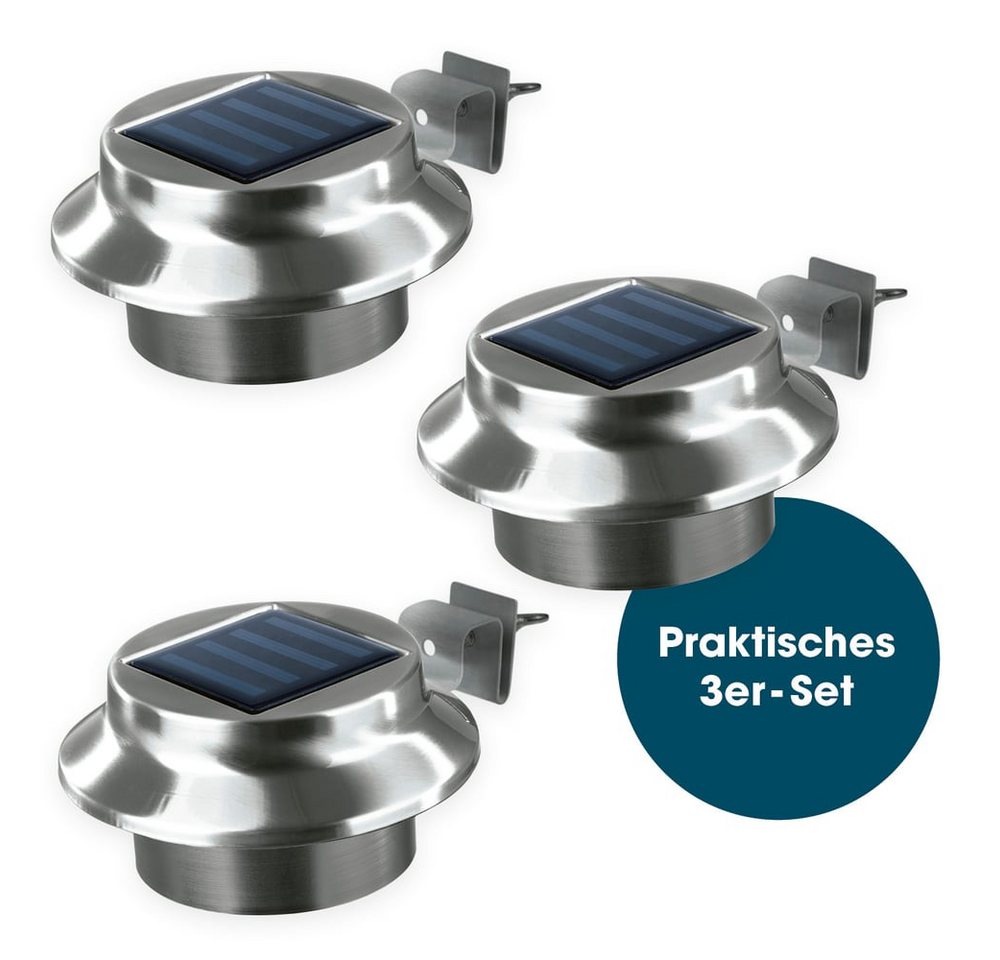 EASYmaxx Dachrinnenleuchten Solar-Leuchte Dachrinne, 3-er Set, Edelstahl, Außenbeleuchtung, Kabellos, Beleuchtung