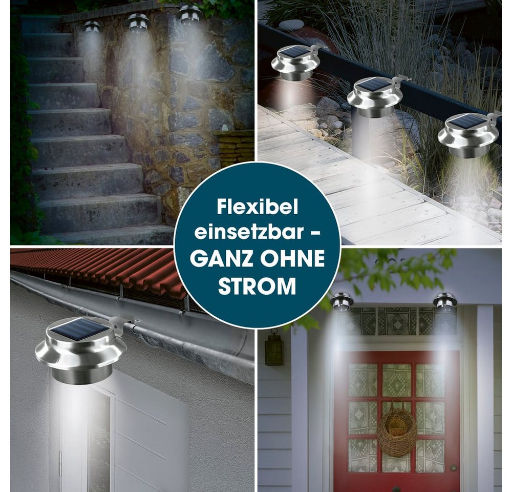 EASYmaxx Dachrinnenleuchten Solar-Leuchte Dachrinne, 3-er Set, Edelstahl, Außenbeleuchtung, Kabellos, Beleuchtung Bild 2