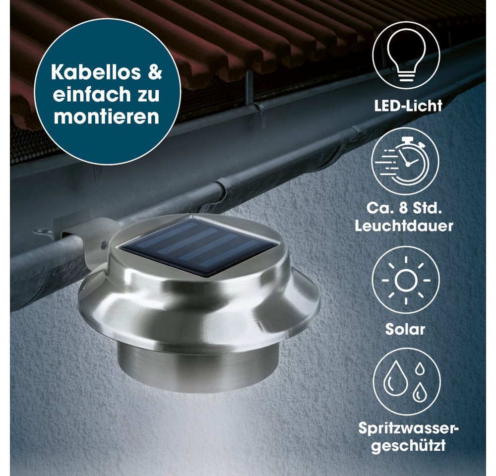 EASYmaxx Dachrinnenleuchten Solar-Leuchte Dachrinne, 3-er Set, Edelstahl, Außenbeleuchtung, Kabellos, Beleuchtung Bild 3