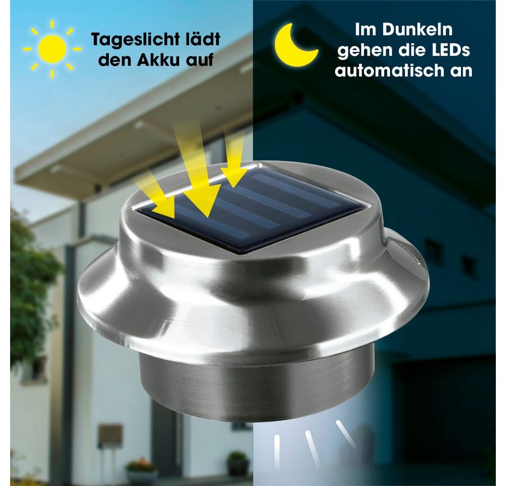 EASYmaxx Dachrinnenleuchten Solar-Leuchte Dachrinne, 3-er Set, Edelstahl, Außenbeleuchtung, Kabellos, Beleuchtung Bild 4