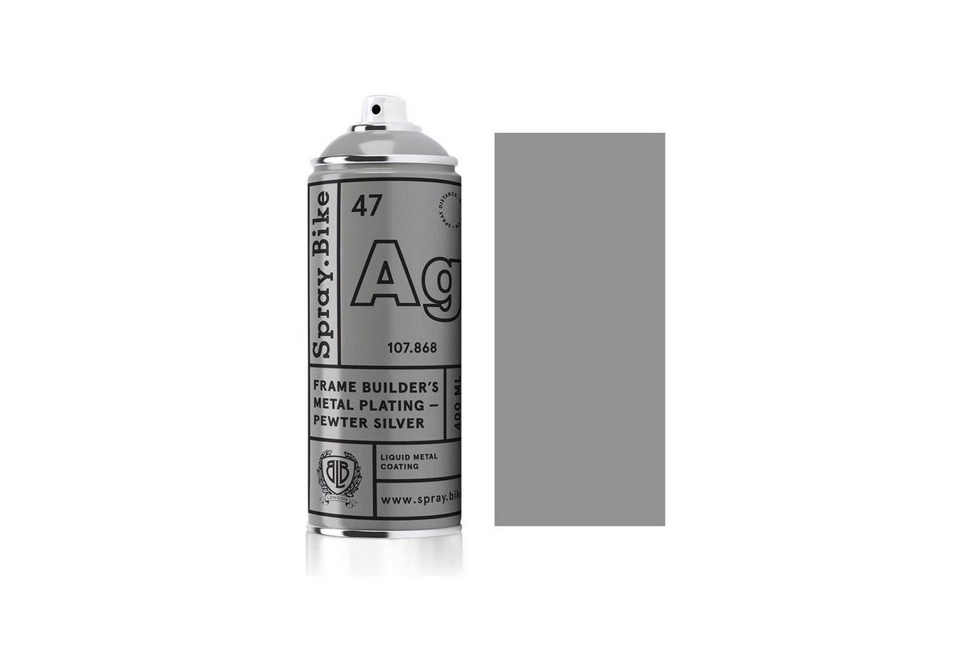 Spray.Bike Sprühflasche SPRAY.BIKE Fahrrad Lackspray - Vorbereiten & Vollenden Kollektion (Metal Plate - Pewter Silber), UV-resistent, wetterfest
