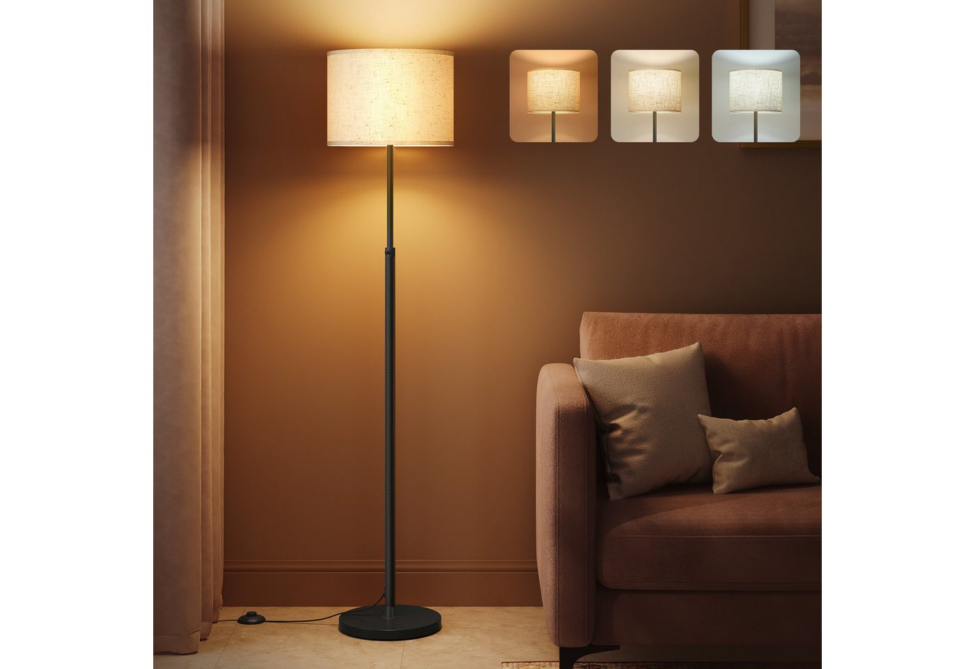VASAGLE Stehlampe Stehleuchte Standleuchte, Wohnzimmer, 140-170 cm höhenverstellbare Leselampe, modern Stehleuchte Bild 5