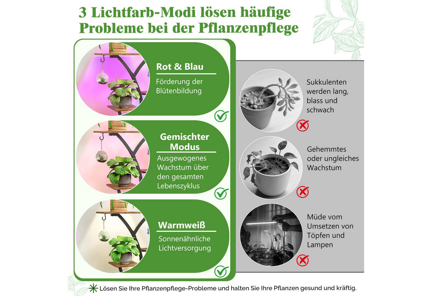 VINGLI Blumenständer Pflanzenständer mit LED-Wachstumslampen, 10-stöckiges Pflanzenregal, aus Holz und Metall, Stabil und platzsparend, 161 (H)*80 (B)*26 (T) cm Bild 2