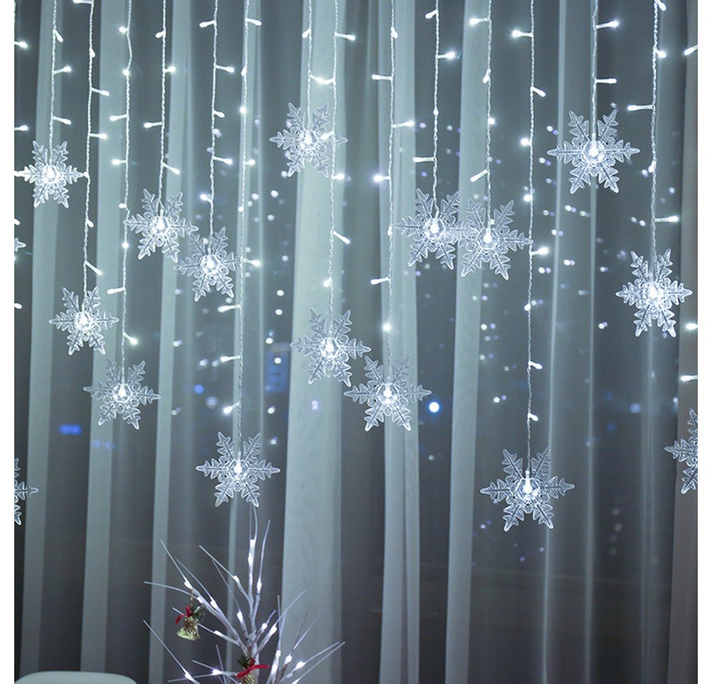 SERBASIC Lichtervorhang LED Schneeflocke Lichterkette, mit 8 Modi und Speicherfunktion, Timer, für Außen Weihnachten, Hochzeit, Balkon, Große Schneeflocke Bild 5