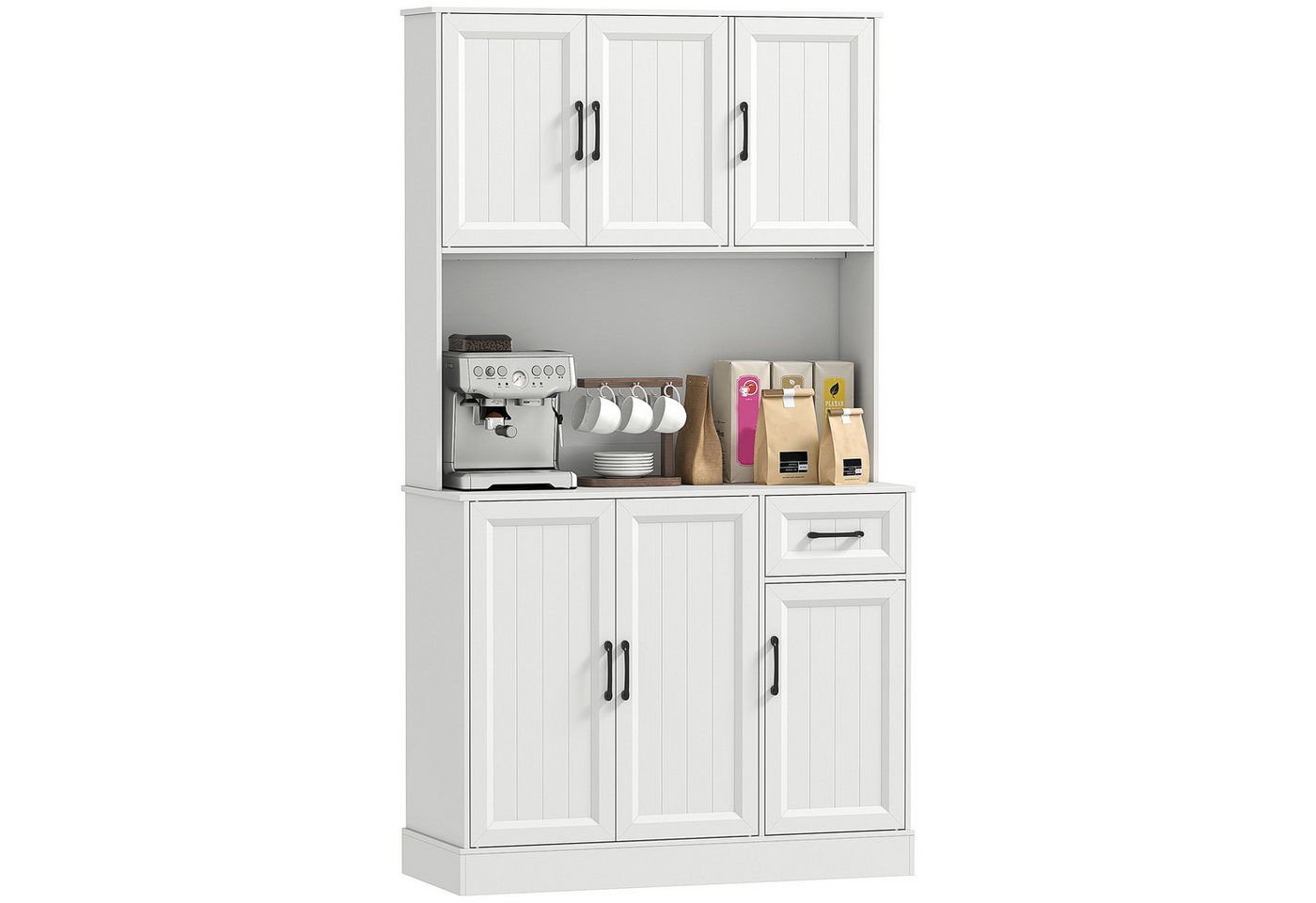 HOMCOM Küchenbuffet Küchenschrank mit Arbeitsplatte, 6 Türen, Schublade, Hochschrank (Buffetschrank, 1-St., Küchenschrank) für Küche Wohnzimmer Esszimmer 100 x 39,5 x 180,5 cm Weiß Bild 2