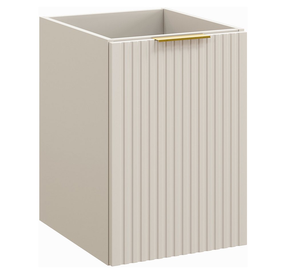 Lomadox Waschbeckenschrank ADELAIDE-56-CASHMERE 120 cm breit in kaschmir und Eiche, gerillte Front, inkl. Wäschekorb