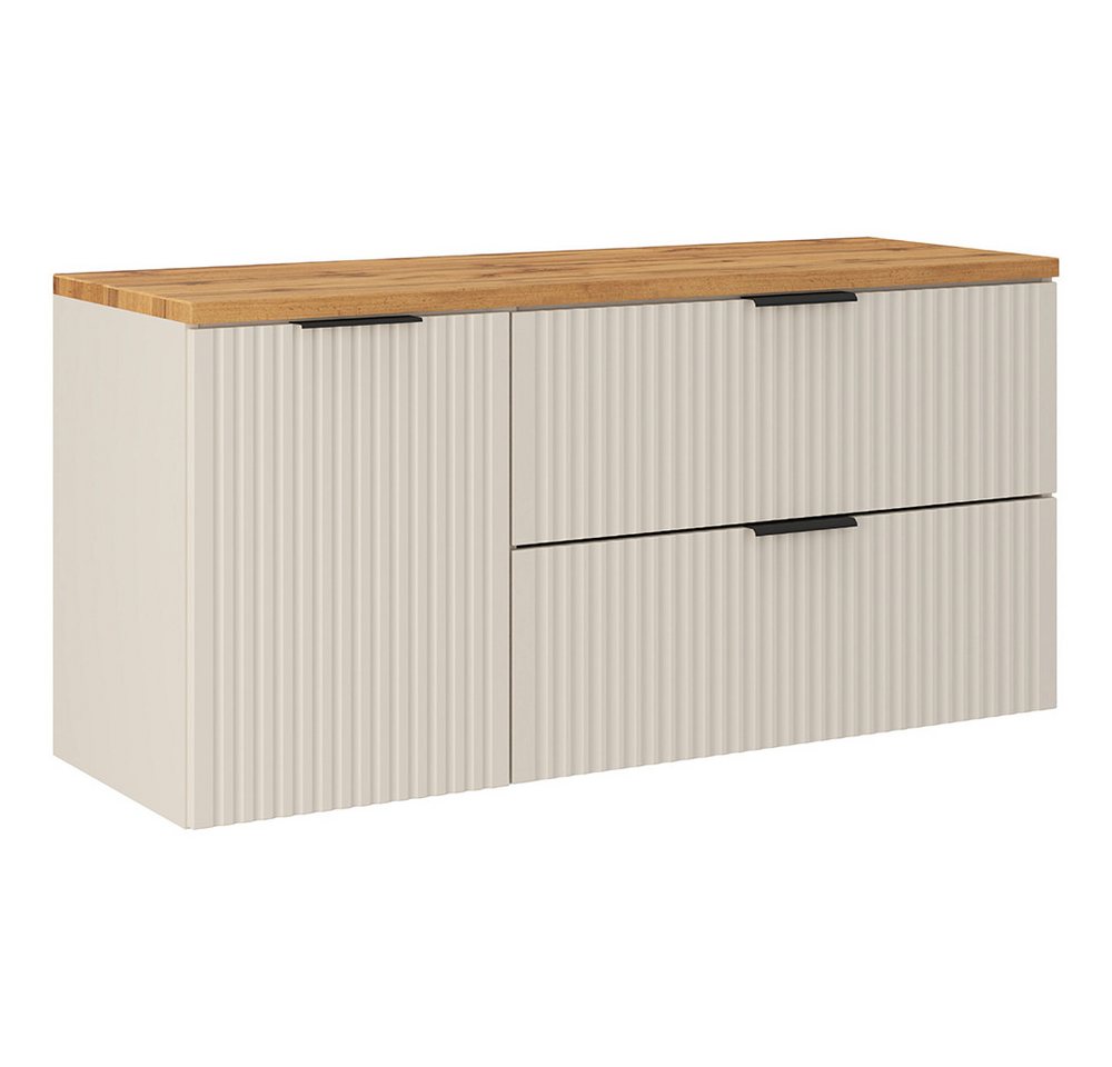 Lomadox Waschbeckenschrank ADELAIDE-56-CASHMERE 120 cm breit in kaschmir und Eiche, gerillte Front, inkl. Wäschekorb Bild 2