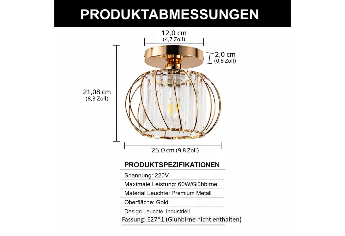 LOHAS-LED Deckenleuchte Kugelförmige Kristall-Deckenleuchte, ohne Leuchtmittel, E27-Fassung 220V, geometrisches Metallstreifen-Design Bild 5