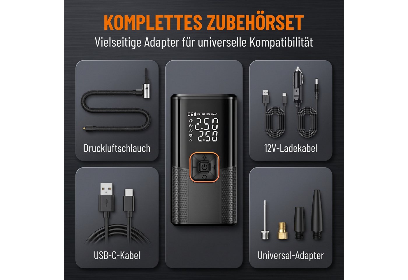 AKKEE Akku-Luftpumpe Elektrische Luftpumpe 3000mAh für Auto, Motorrad, Fahrrad, Bälle, 150PSI Elektrischer Kompressor Tragbar Fahrradpumpe Bild 2