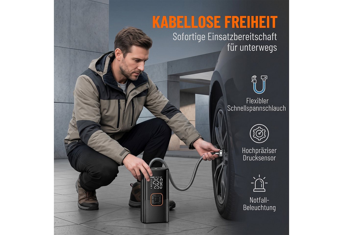 AKKEE Akku-Luftpumpe Elektrische Luftpumpe 3000mAh für Auto, Motorrad, Fahrrad, Bälle, 150PSI Elektrischer Kompressor Tragbar Fahrradpumpe Bild 3