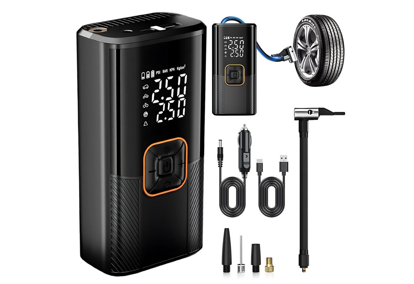AKKEE Akku-Luftpumpe Elektrische Luftpumpe 3000mAh für Auto, Motorrad, Fahrrad, Bälle, 150PSI Elektrischer Kompressor Tragbar Fahrradpumpe Bild 4