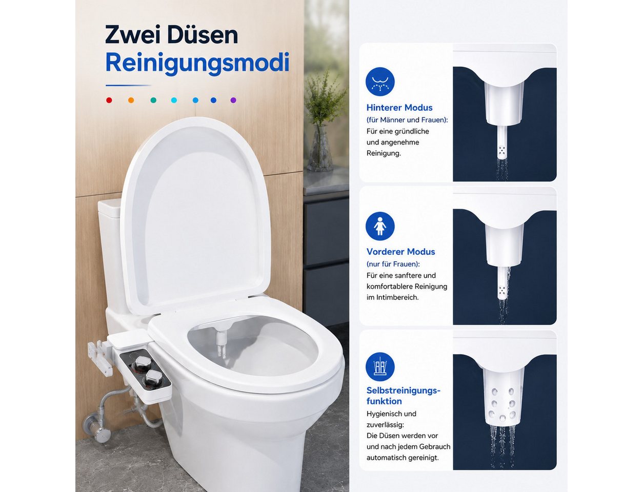 MOPUEA Bidet Bidet-Aufsatz für Bidetaufsatz Toilettensitz mit Regalhake Doppeldüsen Bild 2