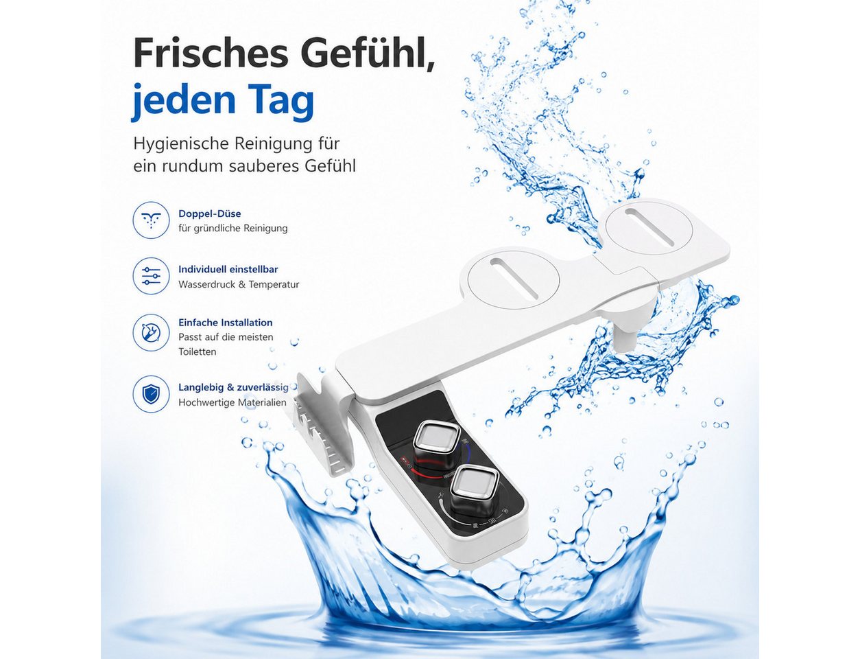 MOPUEA Bidet Bidet-Aufsatz für Bidetaufsatz Toilettensitz mit Regalhake Doppeldüsen Bild 5