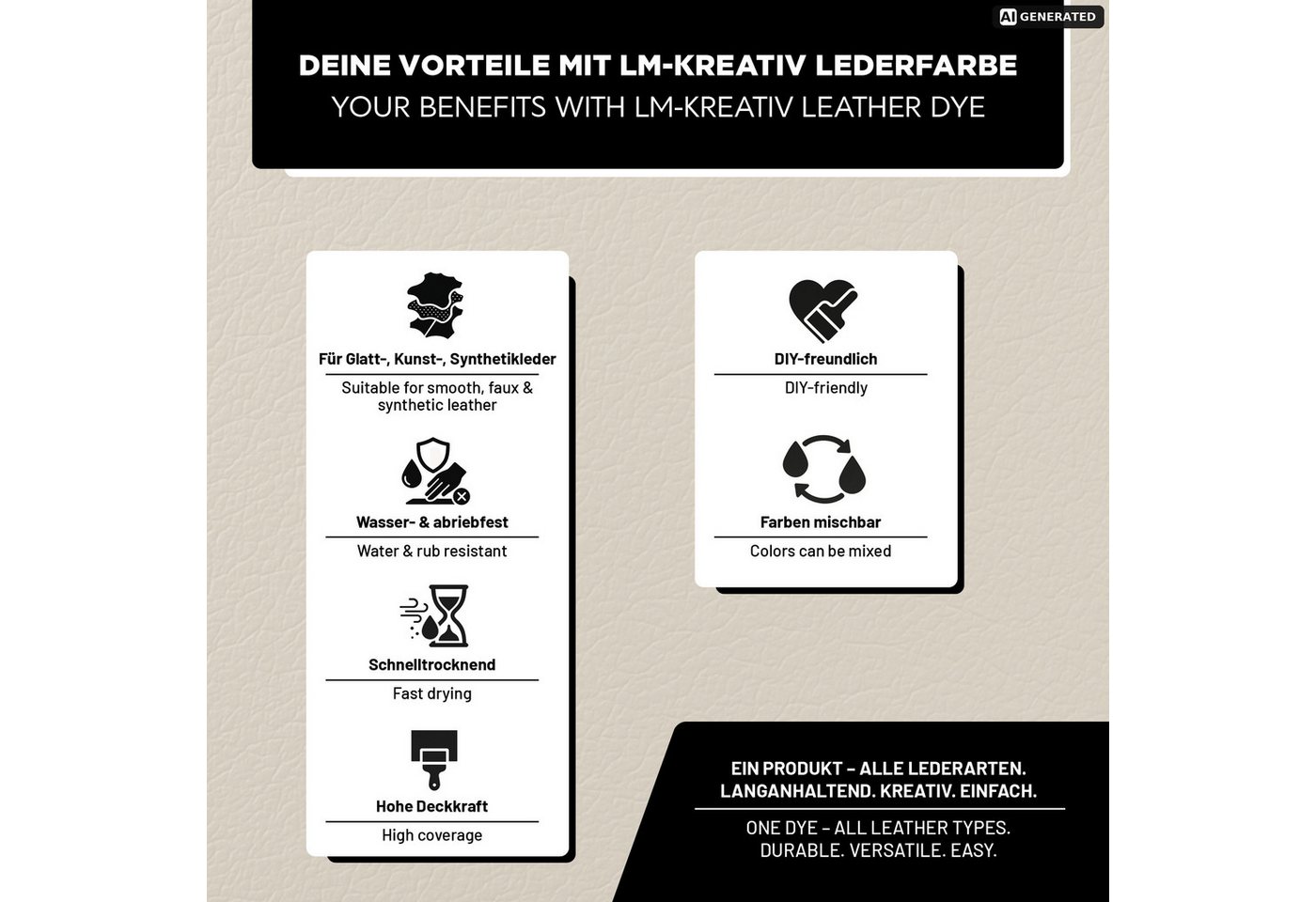 LM-Kreativ Bastelfarbe Lederfarben-Set zum Färben & Auffrischen von Leder & Kunstleder, Farbset für Leder & Kunstleder, deckend, flexibel, mischbar Bild 2