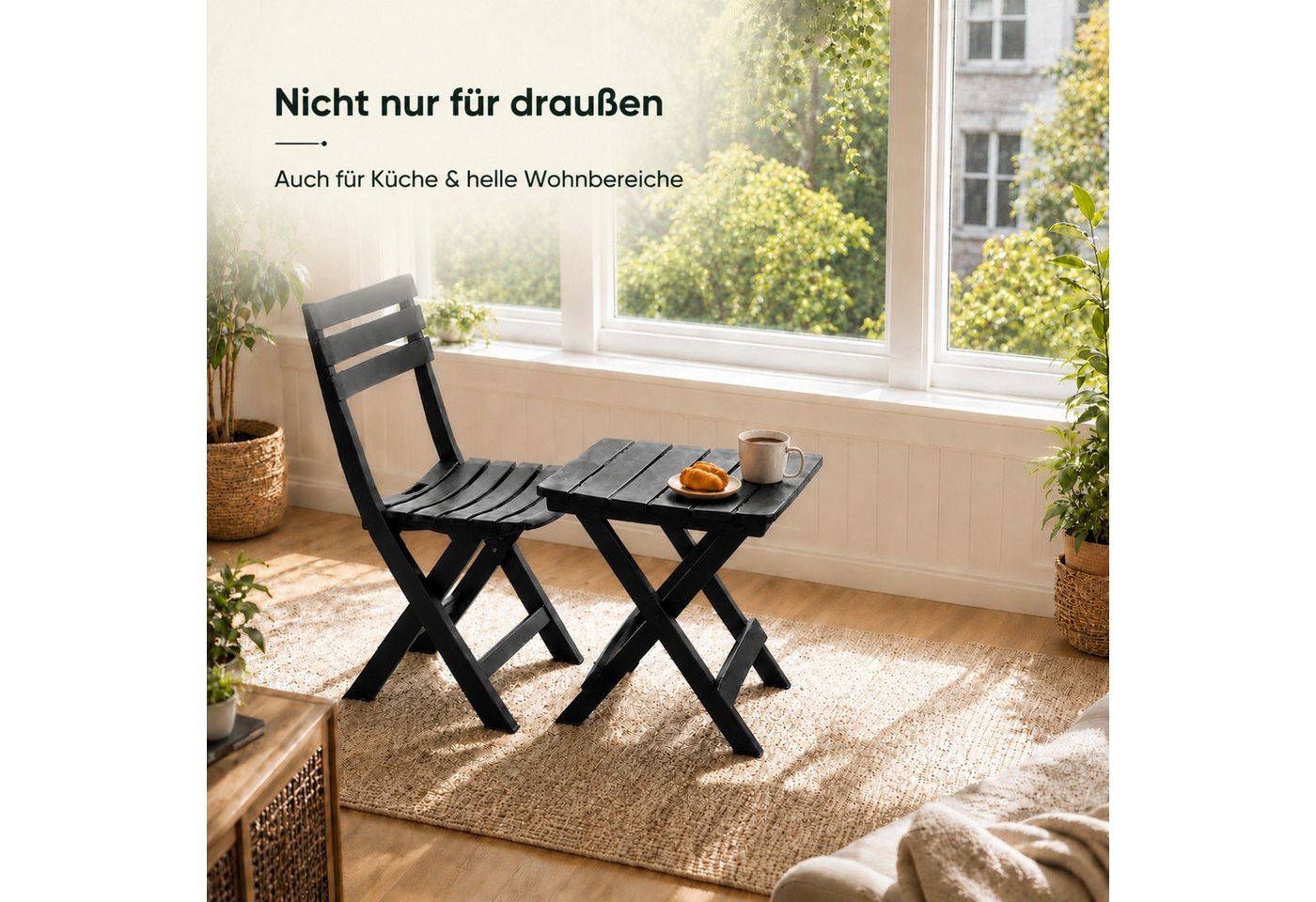 BigDean Gartenstuhl 2X Gartenstuhl und 1 Gartentisch klappbar Anthrazit Wetterfest (Set, 2 St), Platzsparende Maße, Pflegeleichte Oberfläche, Made in Italy Bild 2