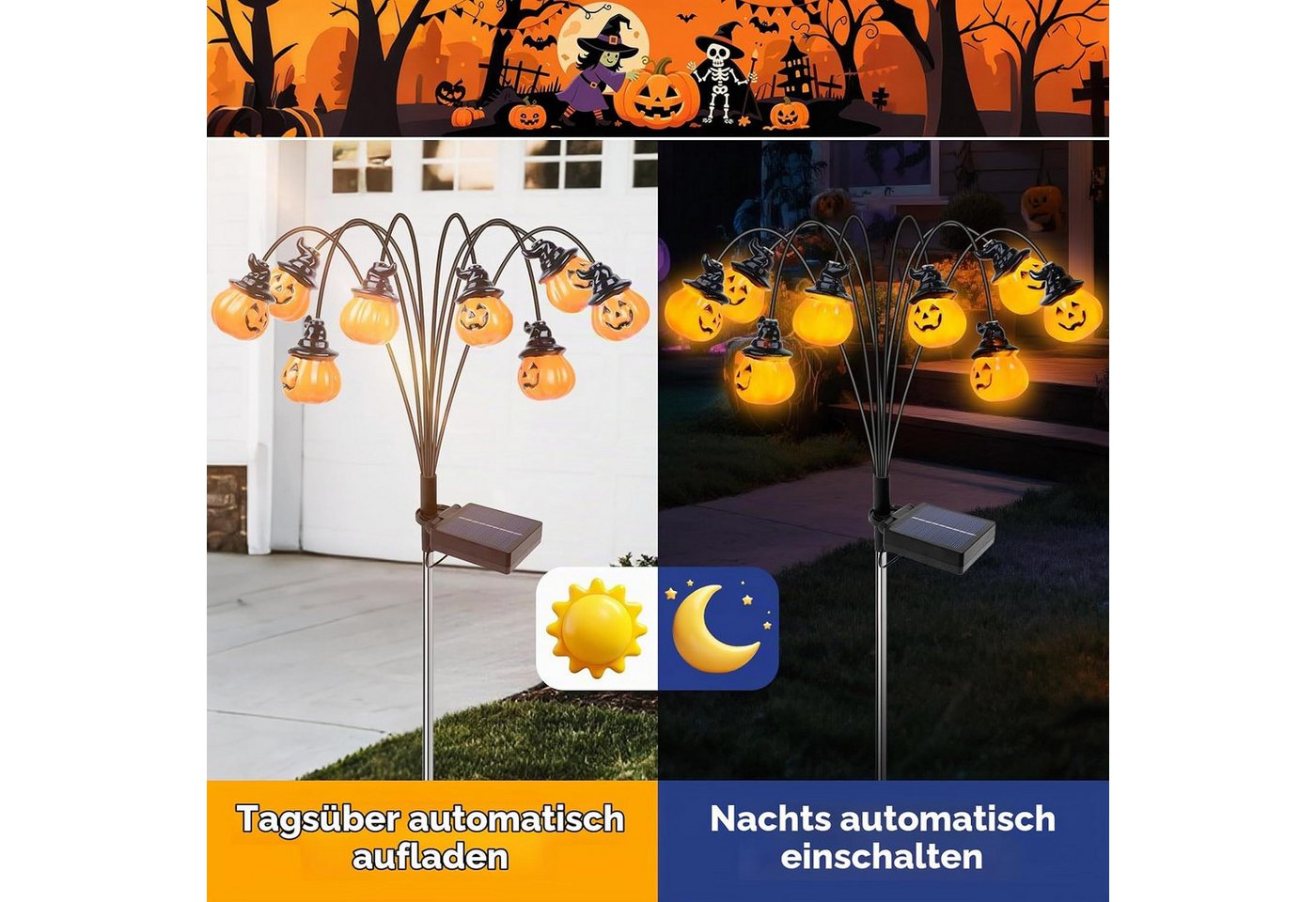 nsihing Gartenleuchte Halloween Solarleuchten für Garten, Kürbis SolarLichter