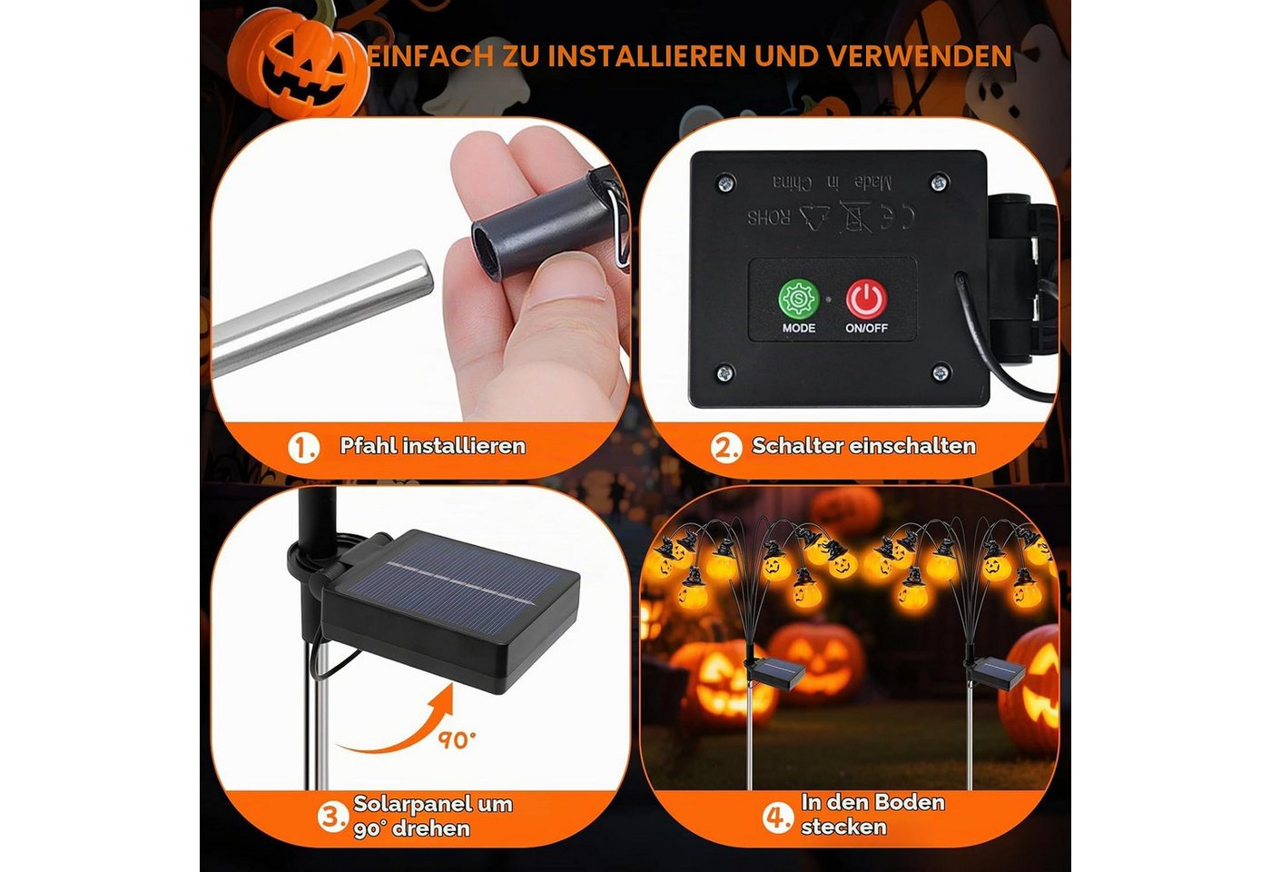 nsihing Gartenleuchte Halloween Solarleuchten für Garten, Kürbis SolarLichter Bild 4