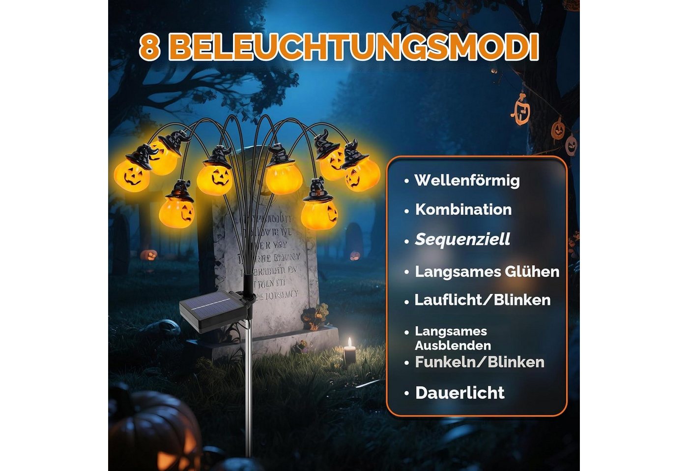 nsihing Gartenleuchte Halloween Solarleuchten für Garten, Kürbis SolarLichter Bild 5