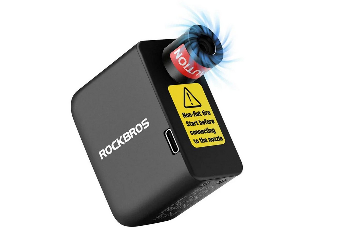 ROCKBROS Luftpumpe elektrisch Fahrrad Akku mini Pumpe 100 PSI USB C, Luft-Pumpe für Presta und Schrader Ventile